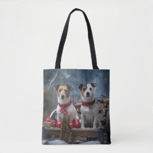 Jack Russell Sneeuw Sleigh Kerst Decoratie  Tote Bag