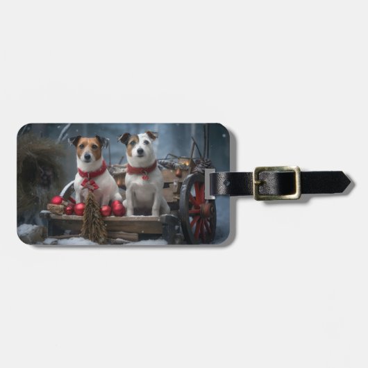 Jack Russell Snowy Sleigh Kerstdecoratie Bagagelabel (Voorkant horizontaal)