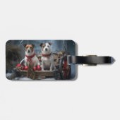 Jack Russell Snowy Sleigh Kerstdecoratie Bagagelabel (Achterkant horizontaal)