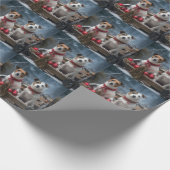 Jack Russell Snowy Sleigh Kerstdecoratie Cadeaupapier (Hoek)