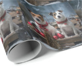 Jack Russell Snowy Sleigh Kerstdecoratie Cadeaupapier (Rol Hoek)