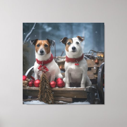 Jack Russell Snowy Sleigh Kerstdecoratie Canvas Afdruk (Voorkant)