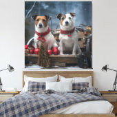 Jack Russell Snowy Sleigh Kerstdecoratie Canvas Afdruk (Insitu (Slaapkamer))