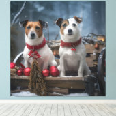 Jack Russell Snowy Sleigh Kerstdecoratie Canvas Afdruk (Insitu (Houten vloer))