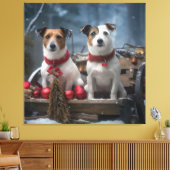 Jack Russell Snowy Sleigh Kerstdecoratie Canvas Afdruk (Insitu (Woonkamer))