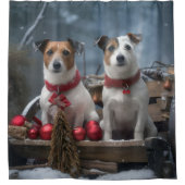 Jack Russell Snowy Sleigh Kerstdecoratie Douchegordijn (Voorkant)