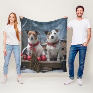 Jack Russell Snowy Sleigh Kerstdecoratie Fleece Deken