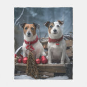 Jack Russell Snowy Sleigh Kerstdecoratie Fleece Deken (Voorkant)