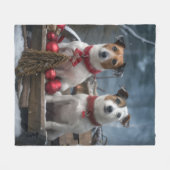Jack Russell Snowy Sleigh Kerstdecoratie Fleece Deken (Voorkant (Horizontaal))