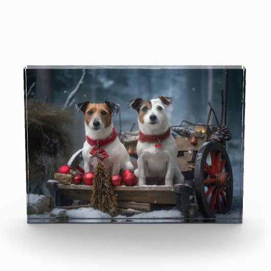 Jack Russell Snowy Sleigh Kerstdecoratie Fotoblokken (Voorkant)