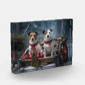 Jack Russell Snowy Sleigh Kerstdecoratie Fotoblokken (Links)