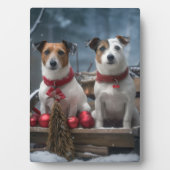 Jack Russell Snowy Sleigh Kerstdecoratie Fotoplaat (voorkant)