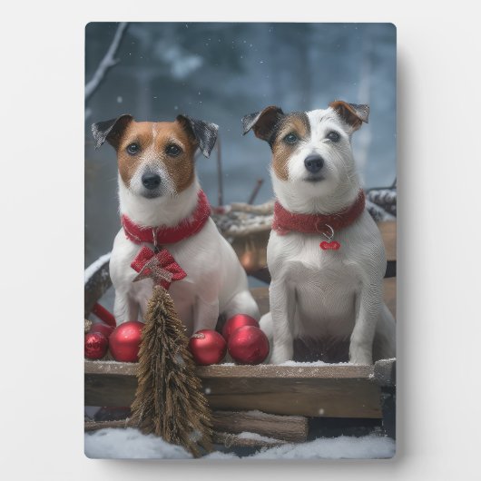 Jack Russell Snowy Sleigh Kerstdecoratie Fotoplaat (voorkant)