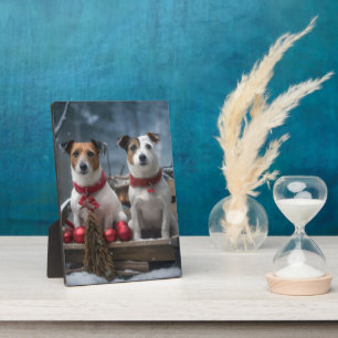 Jack Russell Snowy Sleigh Kerstdecoratie Fotoplaat
