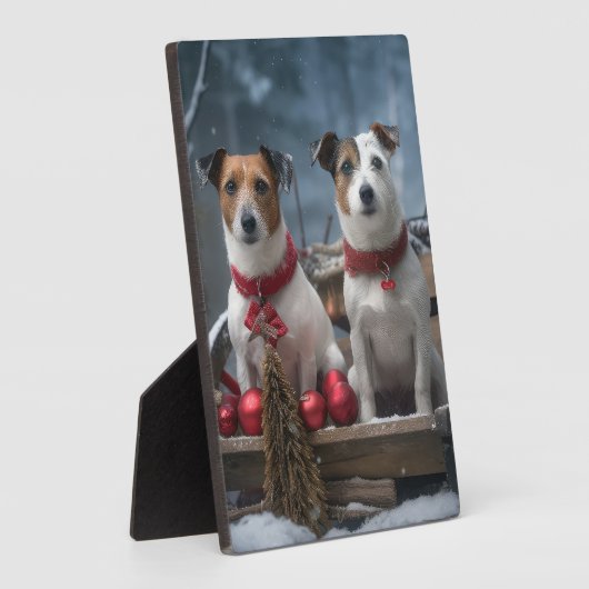 Jack Russell Snowy Sleigh Kerstdecoratie Fotoplaat (Zijkant)