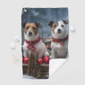 Jack Russell Snowy Sleigh Kerstdecoratie Golfhanddoek (Insitu)
