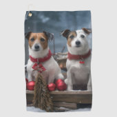Jack Russell Snowy Sleigh Kerstdecoratie Golfhanddoek (Voorkant)