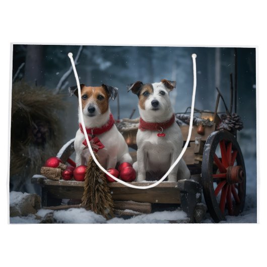 Jack Russell Snowy Sleigh Kerstdecoratie Groot Cadeauzakje (Achterkant)