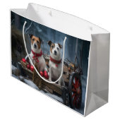 Jack Russell Snowy Sleigh Kerstdecoratie Groot Cadeauzakje (Achterkant Gekanteld)