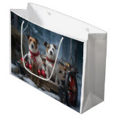 Jack Russell Snowy Sleigh Kerstdecoratie Groot Cadeauzakje (Voorkant Gekanteld)