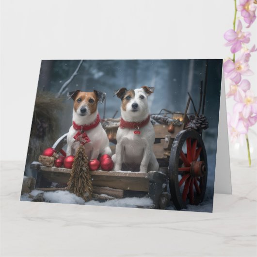 Jack Russell Snowy Sleigh Kerstdecoratie Kaart (Orchidee)