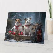 Jack Russell Snowy Sleigh Kerstdecoratie Kaart (Voorkant)