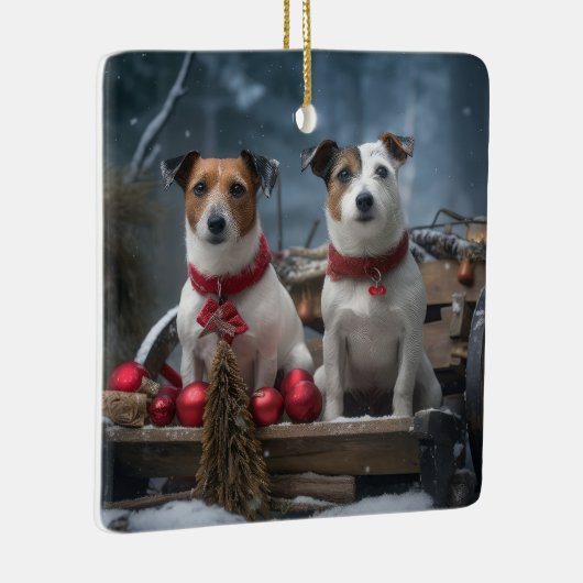 Jack Russell Snowy Sleigh Kerstdecoratie Keramisch Ornament (Rechts)