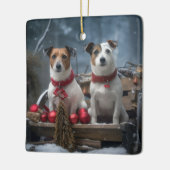 Jack Russell Snowy Sleigh Kerstdecoratie Keramisch Ornament (Links)