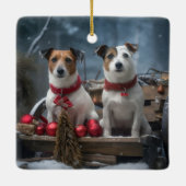 Jack Russell Snowy Sleigh Kerstdecoratie Keramisch Ornament (Achterkant)