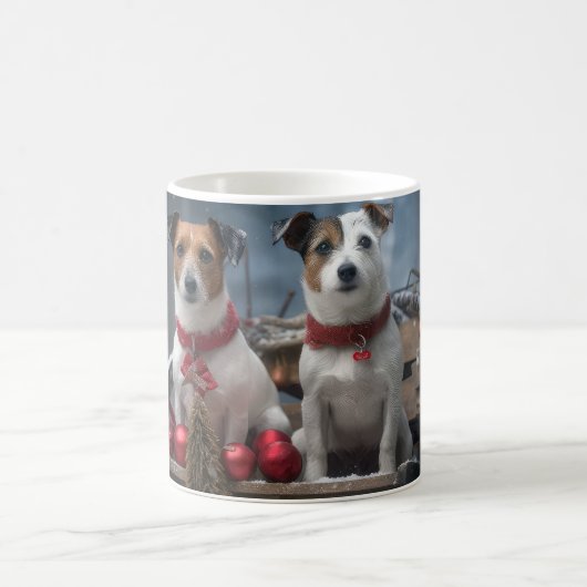 Jack Russell Snowy Sleigh Kerstdecoratie Koffiemok (Center)