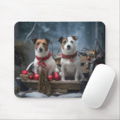 Jack Russell Snowy Sleigh Kerstdecoratie Muismat (Met muis)