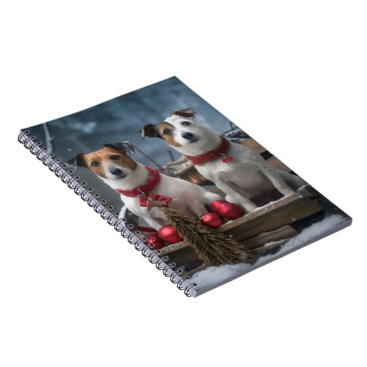 Jack Russell Snowy Sleigh Kerstdecoratie Notitieboek (Rechterzijde)