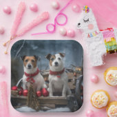Jack Russell Snowy Sleigh Kerstdecoratie Papieren Bordje (Feest)