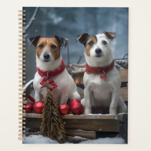 Jack Russell Snowy Sleigh Kerstdecoratie Planner (Voorkant)