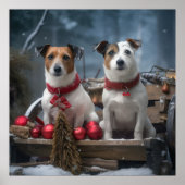 Jack Russell Snowy Sleigh Kerstdecoratie Poster (Voorkant)