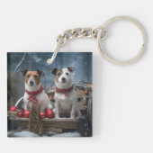 Jack Russell Snowy Sleigh Kerstdecoratie Sleutelhanger (Achterkant)