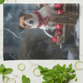 Jack Russell Snowy Sleigh Kerstdecoratie Theedoek (Gevouwen)