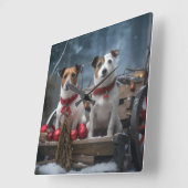 Jack Russell Snowy Sleigh Kerstdecoratie Vierkante Klok (Hoek)