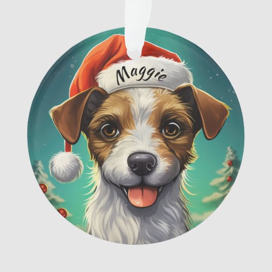 Jack Russell Terrier Aangepaste Kerstversiering Ornament (voorkant)