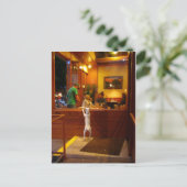 Jack Russell Terrier bij restaurantvenster Briefkaart (Staand voorkant)
