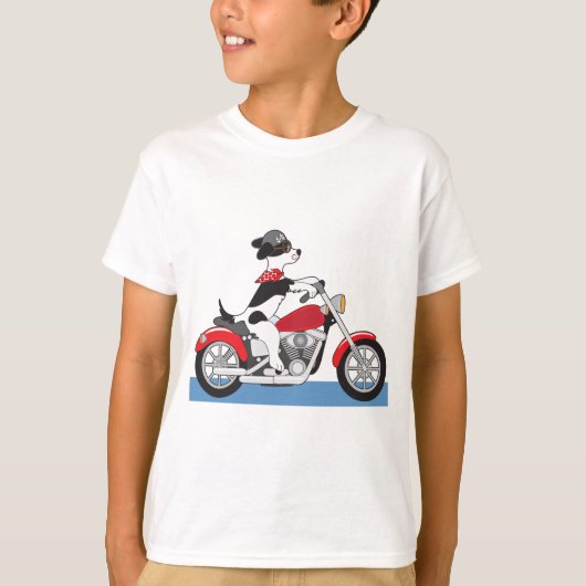 Jack Russell Terrier Biker Dog op rode motorfiets T-shirt (Voorkant)
