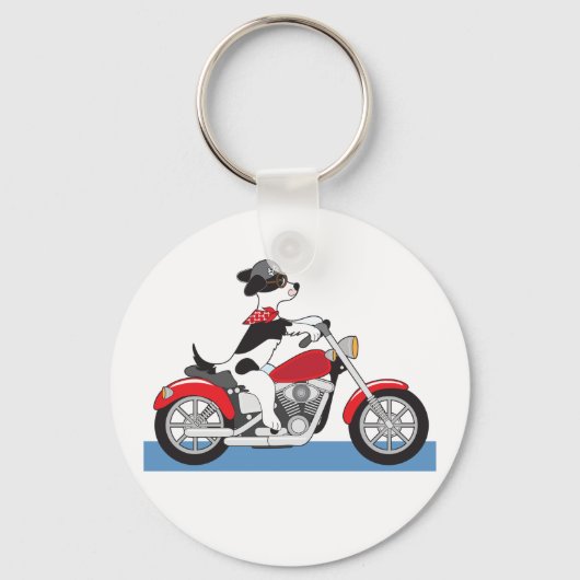 Jack Russell Terrier Bikerhond op rode motorfiets Sleutelhanger (Voorkant)