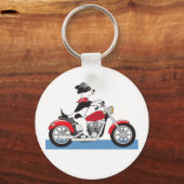 Jack Russell Terrier Bikerhond op rode motorfiets Sleutelhanger (Voorkant)