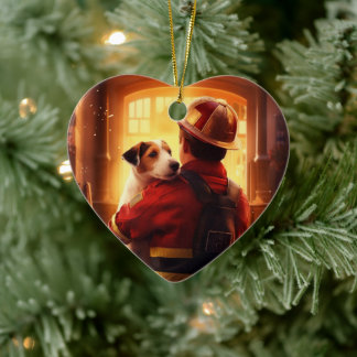 Jack Russell Terrier Brandweerman, Puppy, Hond Lie Keramisch Ornament