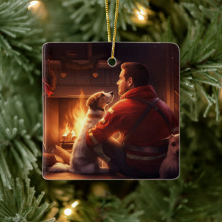 Jack Russell Terrier Brandweerman, Puppy, Hondenli Keramisch Ornament