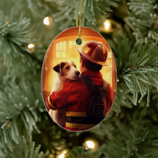 Jack Russell Terrier Brandweerman, Puppy, Hondenli Keramisch Ornament (Boom)