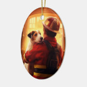 Jack Russell Terrier Brandweerman, Puppy, Hondenli Keramisch Ornament (Links)