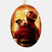 Jack Russell Terrier Brandweerman, Puppy, Hondenli Keramisch Ornament (Achterkant)