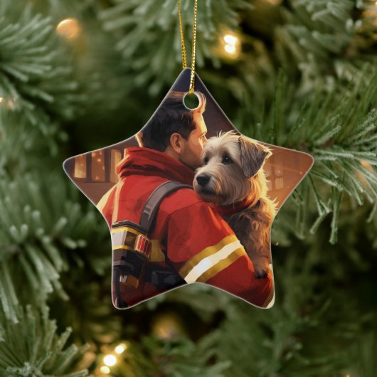 Jack Russell Terrier Brandweerman, Puppy, Hondenli Keramisch Ornament (Boom)