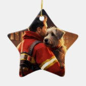 Jack Russell Terrier Brandweerman, Puppy, Hondenli Keramisch Ornament (Voorkant)